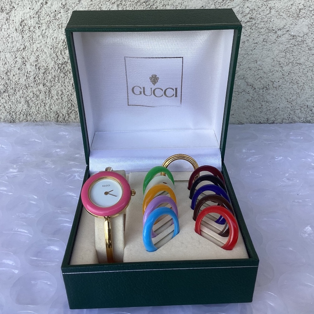Vintage Gucci 11/12.2 Interchangeable Bezel Bangle Watch Preowned Condition